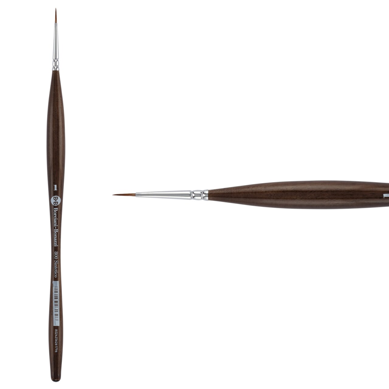 Borciani e Bonazzi Unico Synthetic Mongoose Artist Paint Brush - Series 800 Round - Size #1 - Watercolors, Oil & Acrylic Paint - Handcrafted in Italy, Anti-Roll Design, Ergonomic Medium Handle